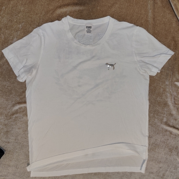 VS PINK Bling Campus Short Sleeve T-Shirt w Sequins & Glitter Decal, M - Picture 2 of 10